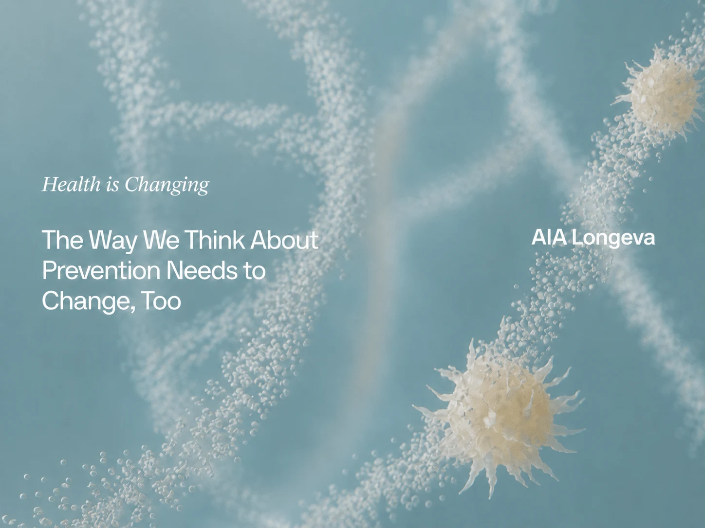Aia Longeva about page banner showing the brand's biological intelligence platform